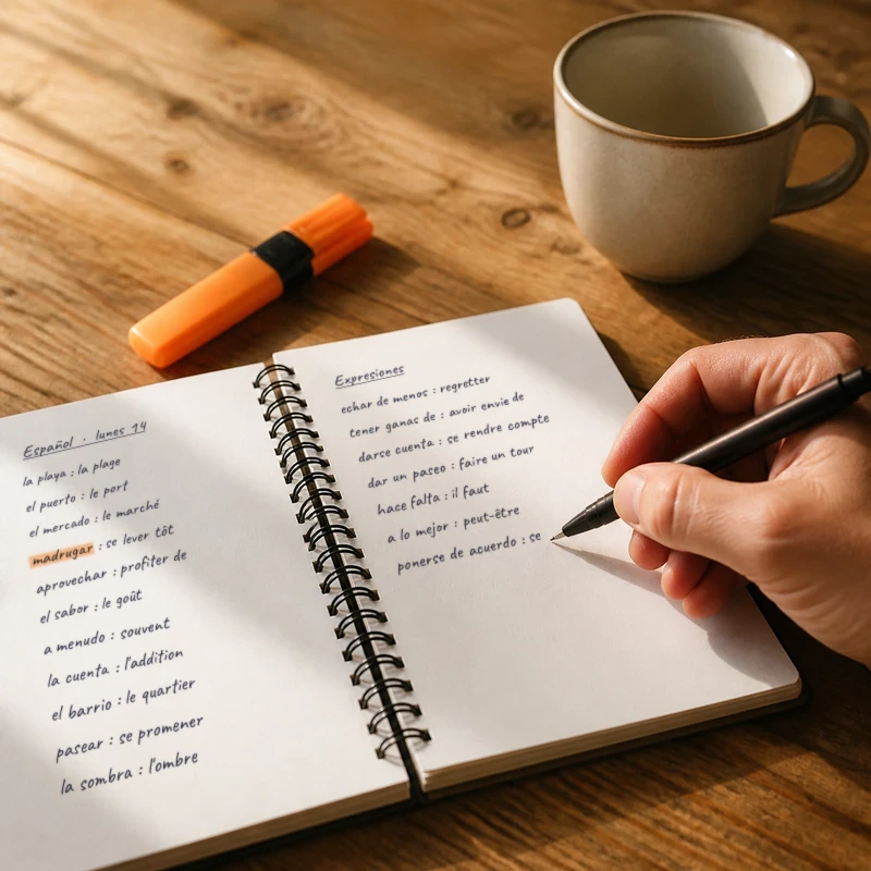 Carnet de vocabulaire en cours de langues à Marseille